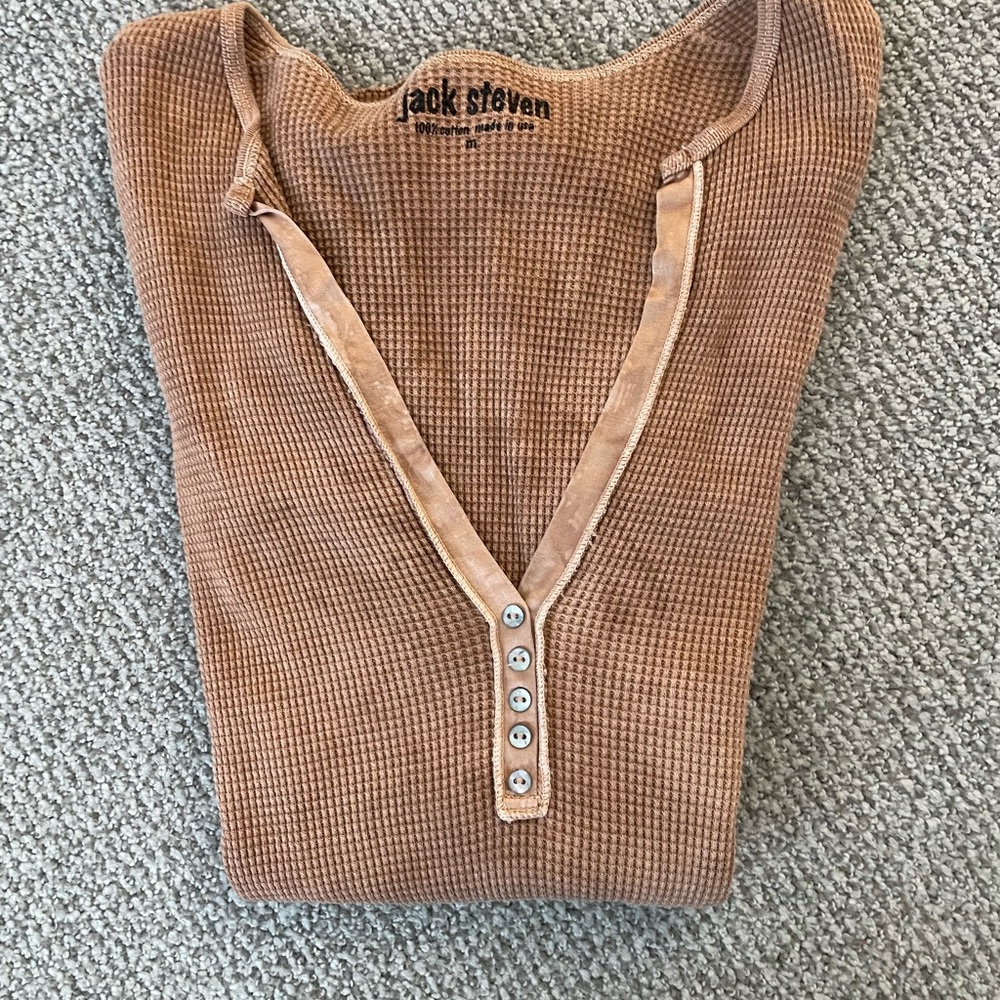 Jack Steven Brown Waffle Knit Henley